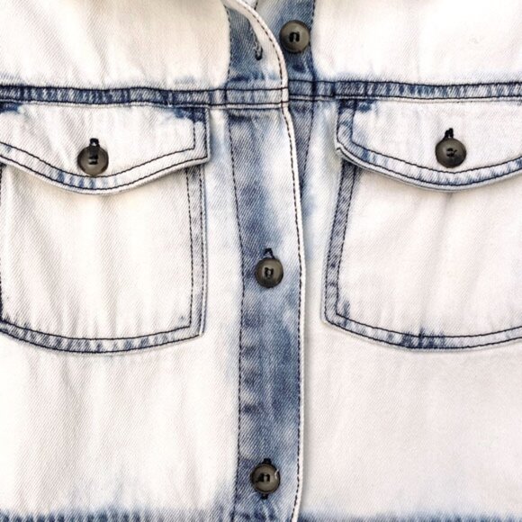 Free People White Wash Denim Tiered Shirt Dress Size S - Picture 4 of 9